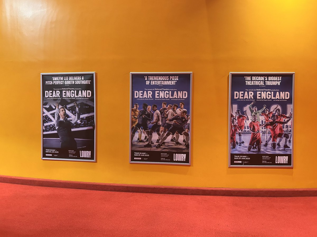 Dear England, I’m not really into football but I saw this play at the Lowry theatre last night and it’s one of the best things I’ve seen. Funny, thought provoking and even sone “dad dancing”. Excellent performance by the whole cast! 🏴󠁧󠁢󠁥󠁮󠁧󠁿 see it if you can #dearengland