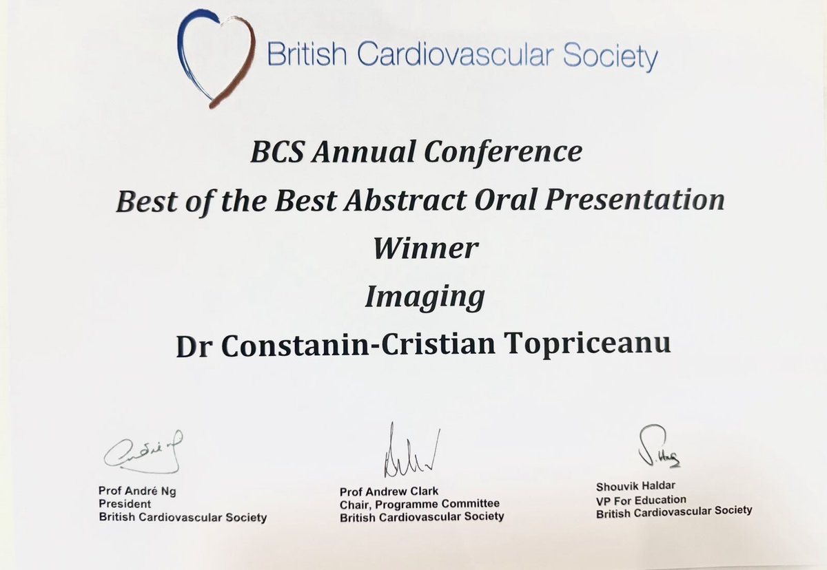 CTopriceanu's tweet image. It is an honor to win the @BritishCardioSo 'Best of the Best' award in Imaging!
Using data from #MyoFit46, a @TheBHF-funded @UCL_ICS study (PI @gabycaptur), we explore the impact of life-course #bloodpressure on myocardial #perfusion in older age by #whycmr!