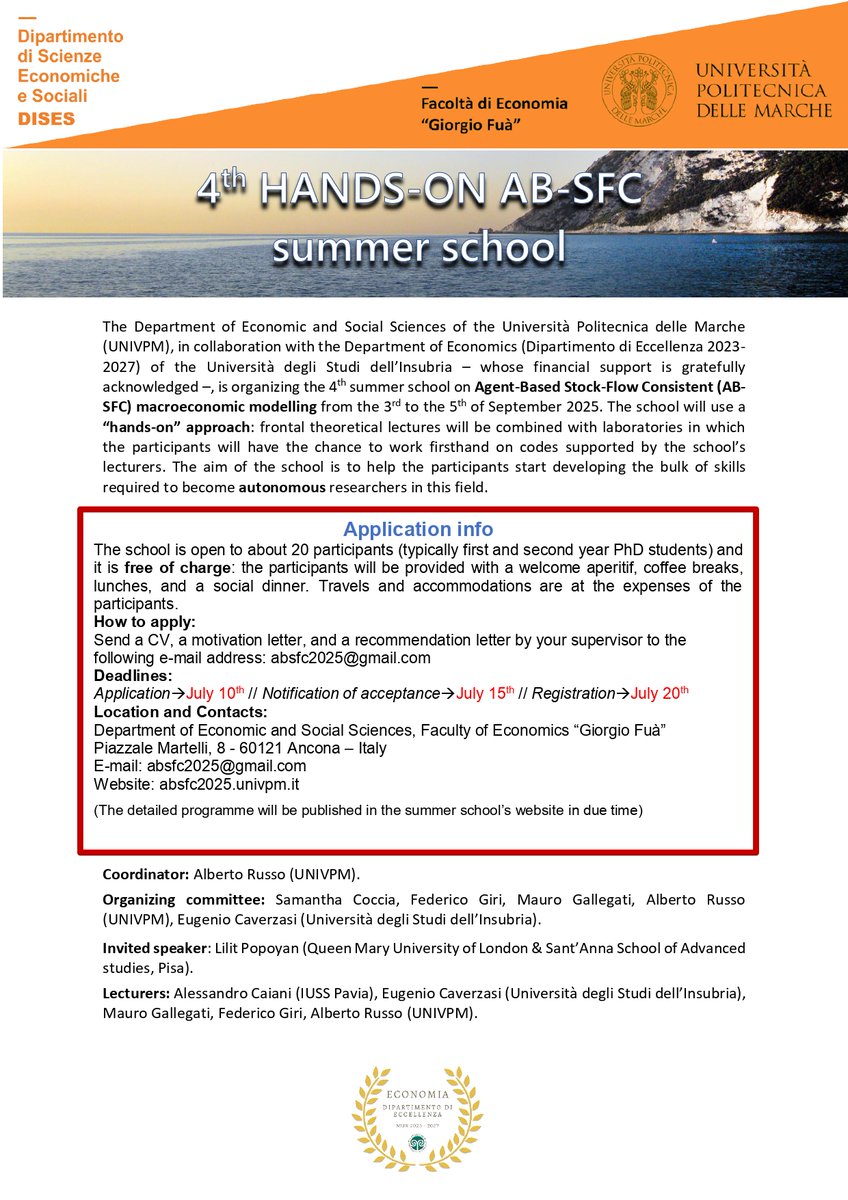 Economia Insubria (@ecoinsubria) on Twitter photo Organised by Department of Economic and Social Sciences (<a href="/Dises_Univpm/">Dises UNIVPM</a>) w/ our Department.
Org. com. : Samantha Coccia (<a href="/UnivPoliMarche/">UnivPM</a>), Federico Giri (<a href="/UnivPoliMarche/">UnivPM</a>), Mauro Gallegati (<a href="/UnivPoliMarche/">UnivPM</a>), Alberto Russo (<a href="/AlbertoRusso76/">Alberto Russo</a>;<a href="/UnivPoliMarche/">UnivPM</a>), Eugenio Caverzasi. Organised by Department of Economic and Social Sciences (<a href="/Dises_Univpm/">Dises UNIVPM</a>) w/ our Department.
Org. com. : Samantha Coccia (<a href="/UnivPoliMarche/">UnivPM</a>), Federico Giri (<a href="/UnivPoliMarche/">UnivPM</a>), Mauro Gallegati (<a href="/UnivPoliMarche/">UnivPM</a>), Alberto Russo (<a href="/AlbertoRusso76/">Alberto Russo</a>;<a href="/UnivPoliMarche/">UnivPM</a>), Eugenio Caverzasi.