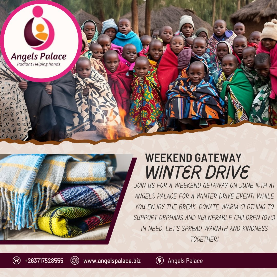 Angelspalacengo's tweet photo. Join us for a weekend getaway on June 14th at Angels Palace for a Winter Drive event! While you enjoy the break, donate warm clothing to support Orphans and Vulnerable Children (OVC) in need. Let's spread warmth and kindness together! https://t.co/7zK2prRcaP
