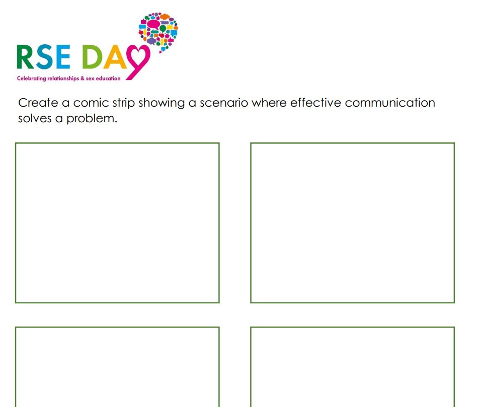 Using this year's theme 'communicate', we are challenging your pupils to show how effective communication can solve problems. Use this comic   book layout available on our website rseday.com. #RSEday #Communcate