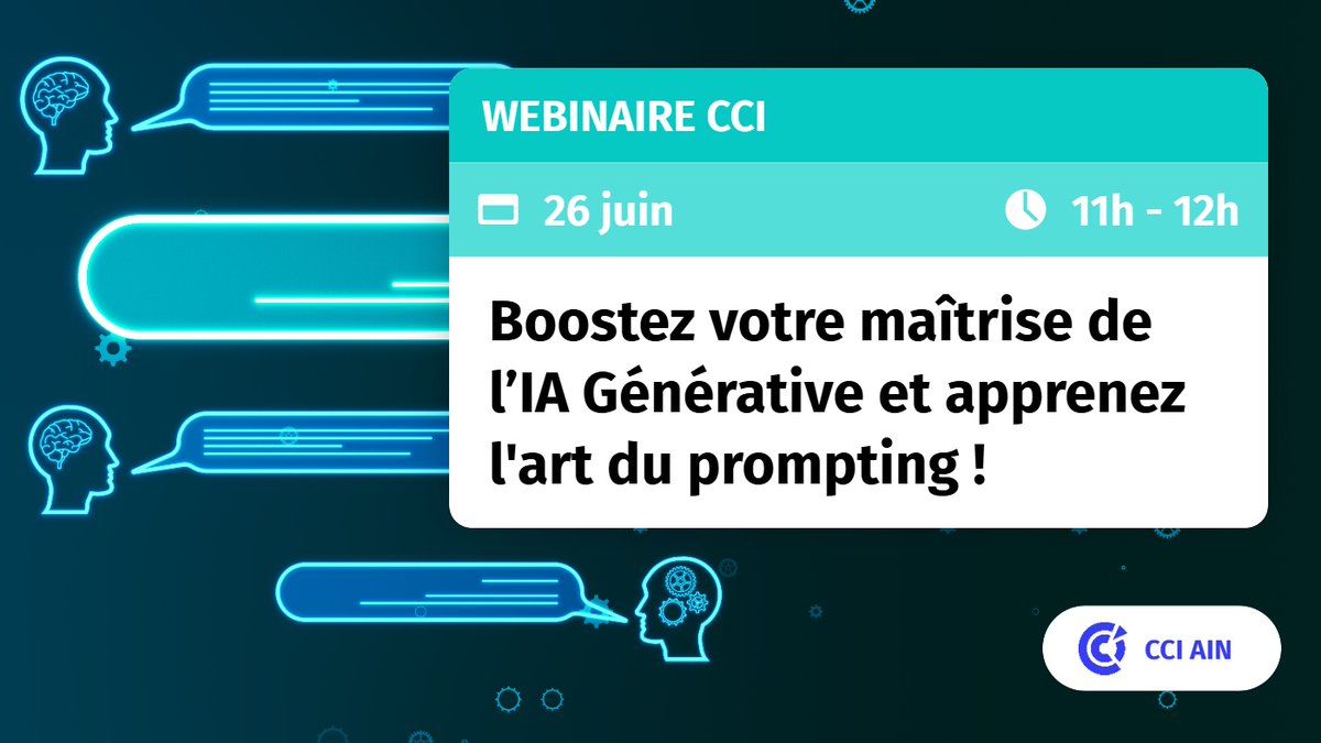 🚀 Boostez votre maîtrise de l’IA Générative et apprenez l'art du prompting !

Vous souhaitez vous informer vous sur les nouveaux usages du numérique ?

Inscrivez-vous dès maintenant !
📅 Jeudi 16 juin, à 11h, en webinaire
👉 tinyurl.com/2n7wkye3

#atelierNumérique #IA #web