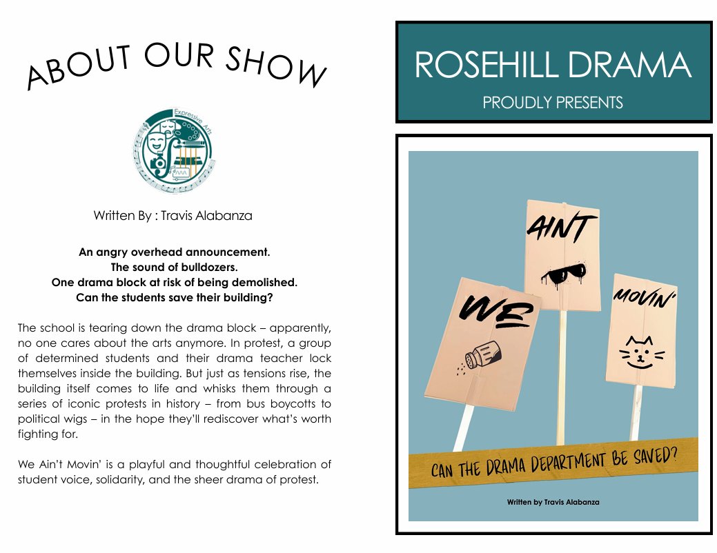 Take a look at the cover page for our programme for tonight's staged rehearsal of We Aint Movin' by Travis Alabanza. We are super excited to let you see our progress so far ahead of the festival next week.