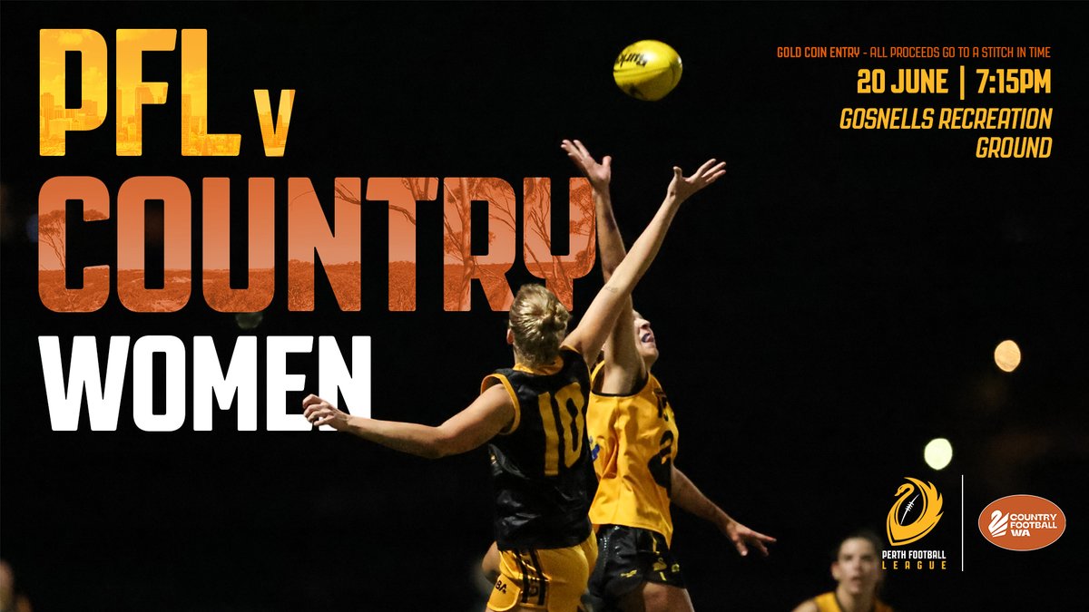 PFL v Country Women 💥 It's on!

📍Gosnells Recreation Ground
⏰ 7:15pm kick-off
🎟️ Gold coin entry, with all proceeds supporting A Stitch in Time
📩facebook.com/share/1FwGzpmw…