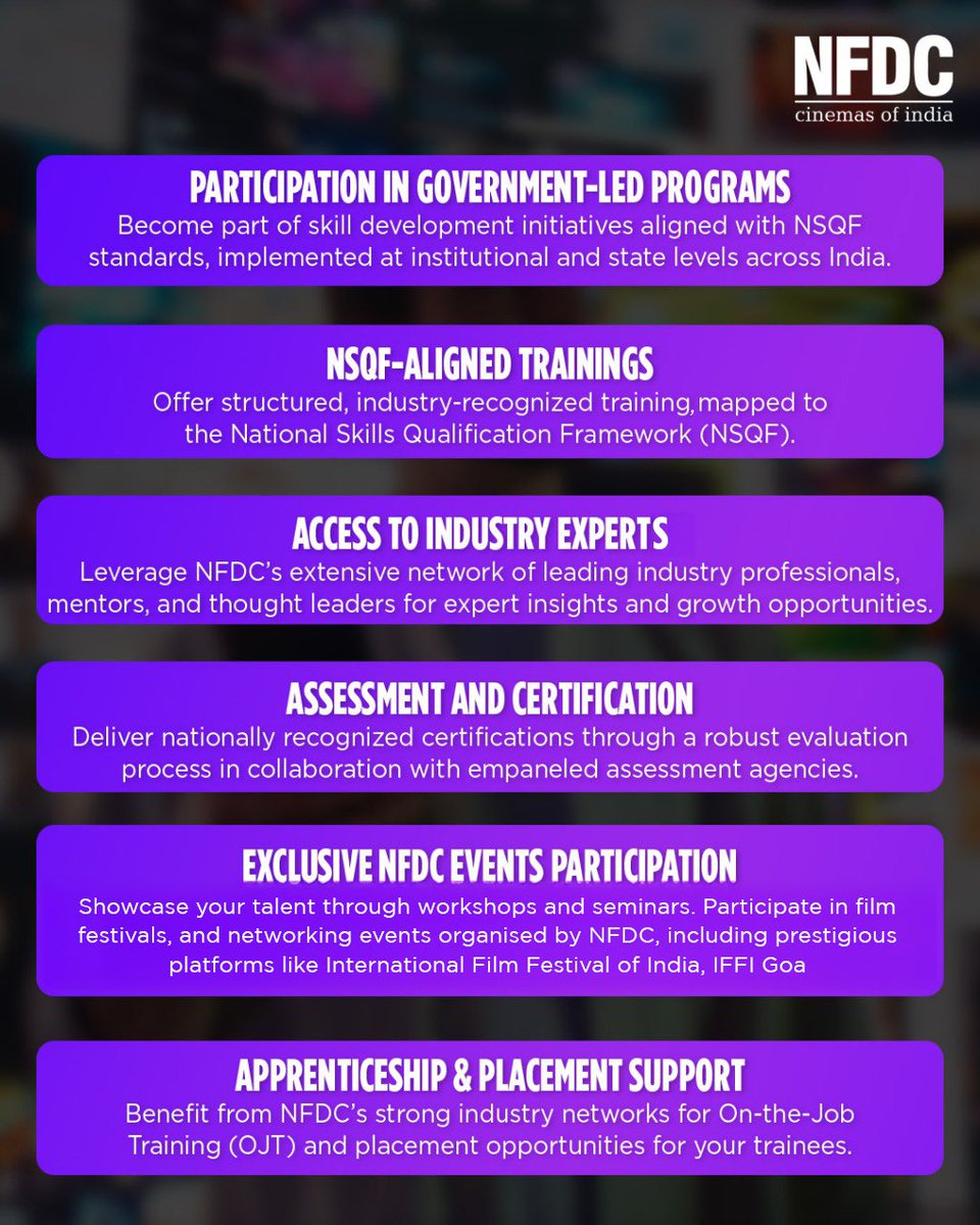 nfdcindia's tweet photo. Call for Applications: Become an NFDC-Affiliated Training Partner!
Shape the future of India’s Media &amp; Entertainment industry.
📅 Apply by: 4th July 2025
🔗 https://t.co/genLRspQcl

#NFDC #SkillIndia #MediaAndEntertainment #TrainingPartner #IFFIGoa #NSQF #FutureOfCinema https://t.co/U4HoB4vC9T