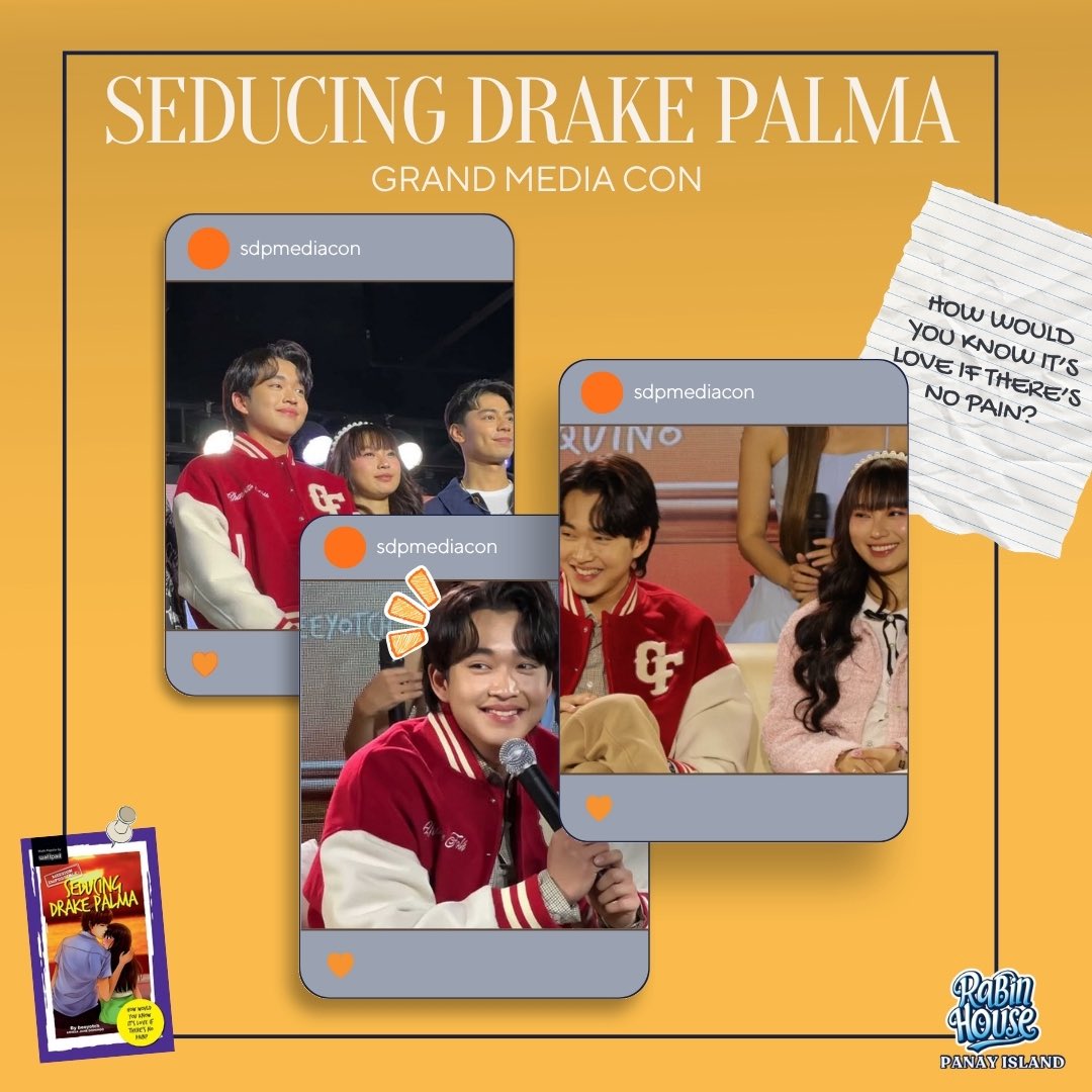 RABINHOUSEPANAY's tweet photo. How would you know it’s love if there’s no pain?
Mission Impossible: Seducing Drake Palma soon on @vivaoneph
Congratulations to the people behind this adaptation 🫶🏼
—-
Other Photo credits to the rightful owner. Thank you po sa ayuda 🫶🏼
#SDPMediaCon #RabinAngeles https://t.co/CBGTV8WeGr