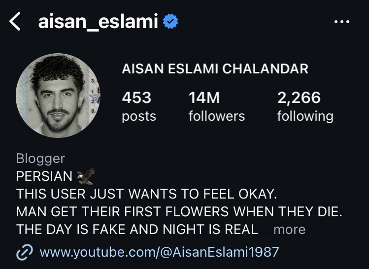 جنبش آنفالو این یارو راه افتاده
امروز ۱۵ خرداد - ۱۴ میلیون فالور
ببینیم چقدر فالوراش کم میشه.