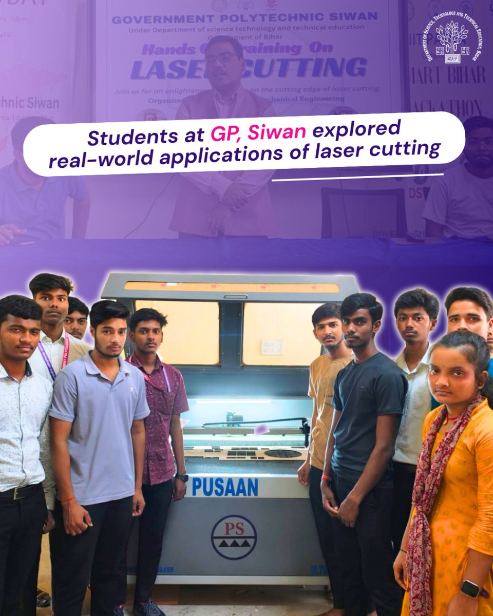 DSTTEBihar's tweet image. Students at Govt Polytechnic Siwan are getting hands-on training in Laser Cutting Technology! 

This practical session, under @dsttebihar, equips future technicians with industry-ready skills.

#SkillDevelopment #DSTTEBihar #PolytechnicEducation #Siwan #EngineeringSkills