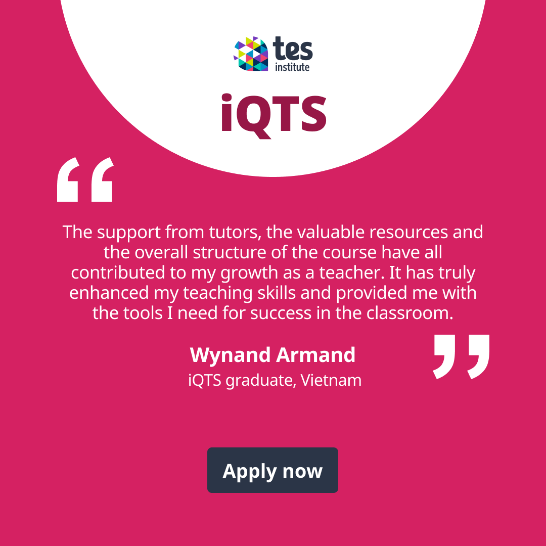 🌍 Designed for teachers in international schools, iQTS provides a route to UK QTS without the need to relocate. Applications are open for our Sept cohort! Closing date 4 July. 

Find out more: bit.ly/4k7ZnBn 

#iQTS #TesInstitute #InternationalSchools #TeacherTraining