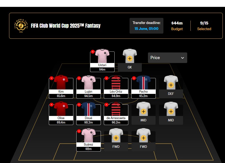 So far..this is my  team for the 🏆Club World Cup  ⚽️

What do you think❓

Feel free to reply below ⬇️

#CWCFantasy #cwc2025 #fantasy #football
