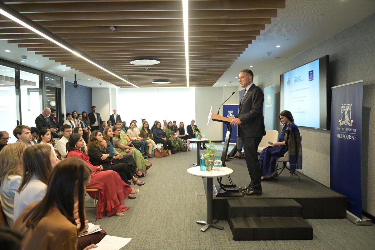 TF_DSWBA23's tweet image. Such a pleasure to be part of the 5-year celebration of 🇦🇺🇮🇳 education ties at @UniMelb Global Centre with Australia’s Deputy PM @RichardMarlesMP! Grateful to hear him speak on the value of strong education partnerships. #KnowledgePartnership #AustraliaIndia #EducationDiplomacy