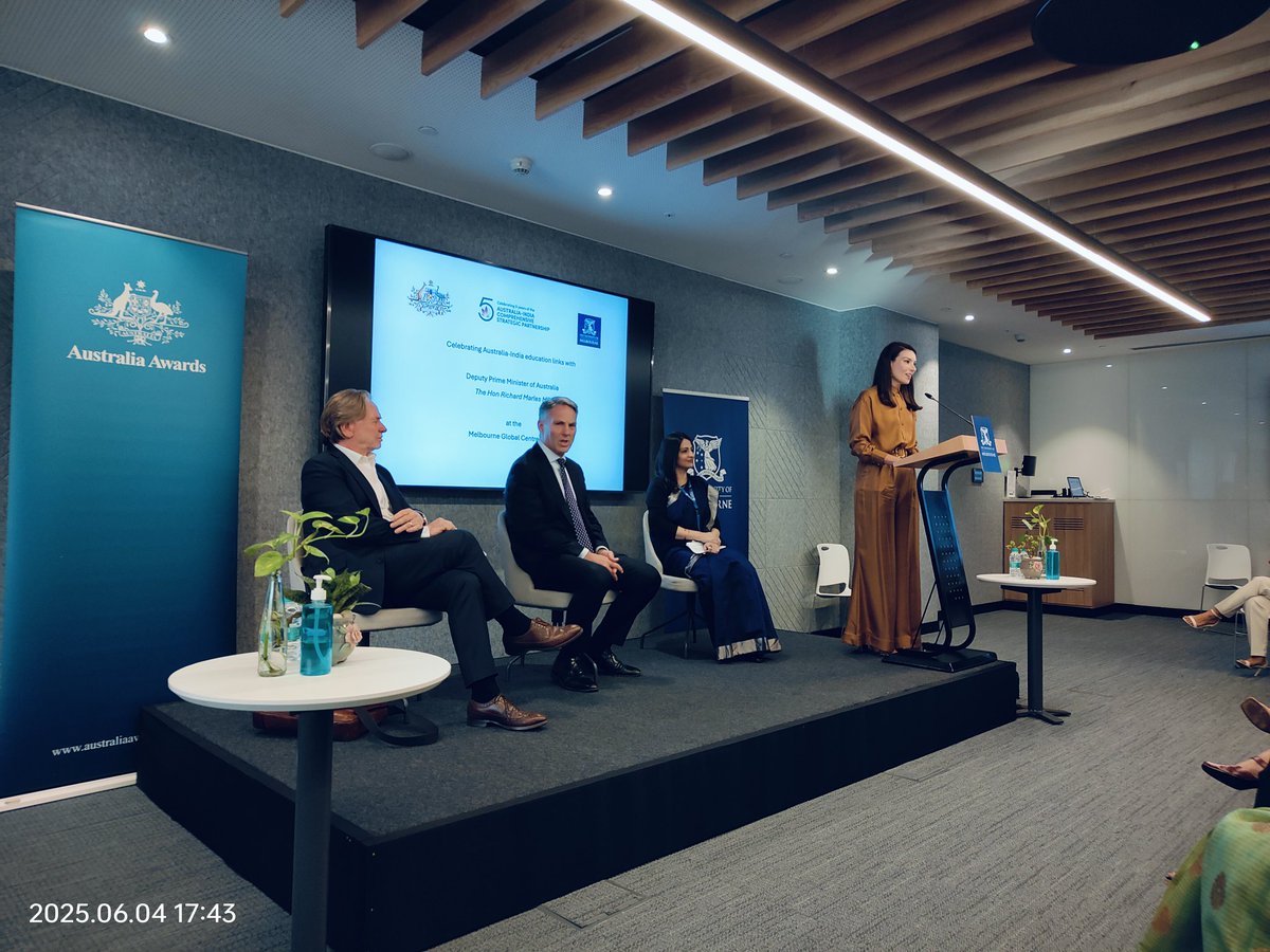 TF_DSWBA23's tweet image. Such a pleasure to be part of the 5-year celebration of 🇦🇺🇮🇳 education ties at @UniMelb Global Centre with Australia’s Deputy PM @RichardMarlesMP! Grateful to hear him speak on the value of strong education partnerships. #KnowledgePartnership #AustraliaIndia #EducationDiplomacy