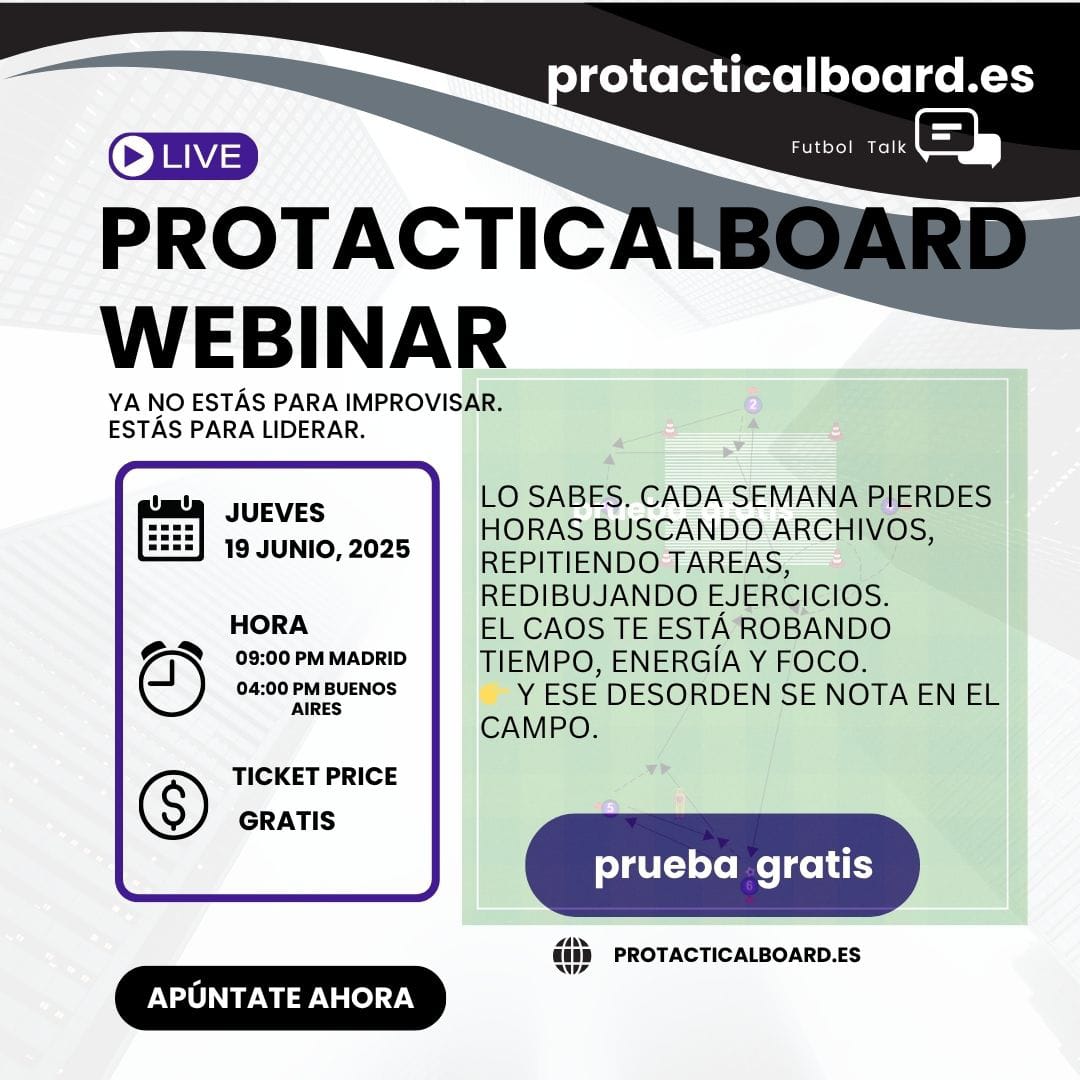 🎓 Llega el webinar que todo entrenador necesita
Presentamos una plataforma que te ayuda a planificar mejor
🎁 Acceso gratis, bonos y cómo ganar dinero con ella
📅 19 de junio
🔗 protacticalboard.es