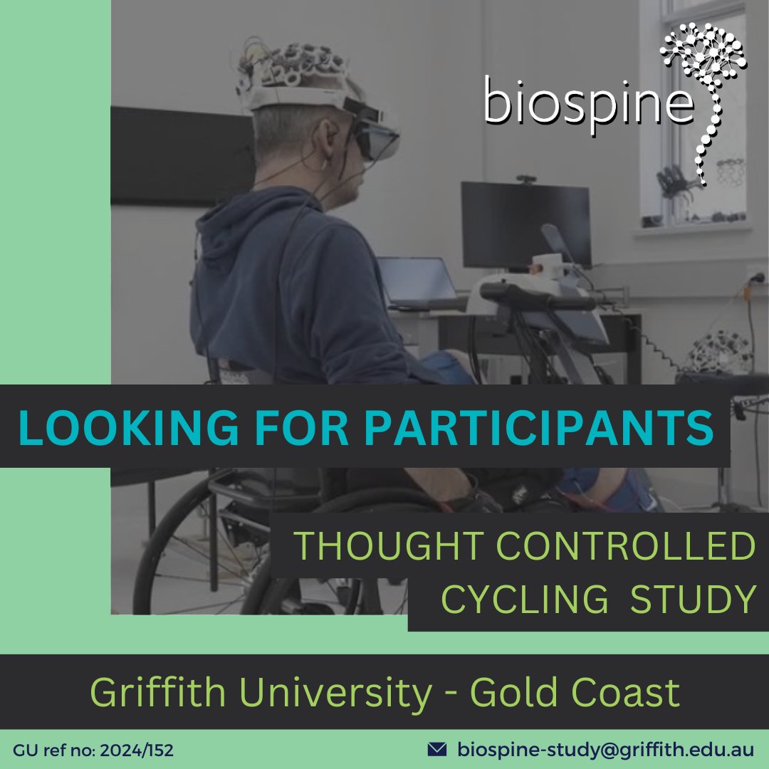 WE ARE LOOKING FOR PARTICIPANTS

Participants should have a clinically complete or incomplete, chronic, traumatic spinal cord injury, attained between the ages of 18-40, with their injury incurred at least two years prior to initiation of the study 🌐 griffith.edu.au/research/archi…