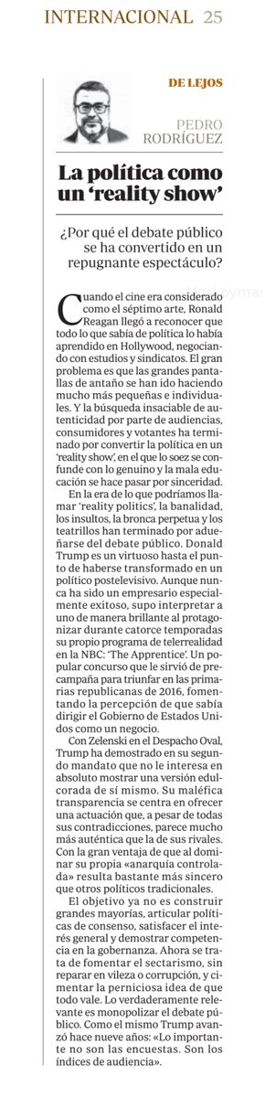 Pedro Rodríguez (@pedrorodriguezw) on Twitter photo LA POLÍTICA COMO UN «REALITY SHOW». ¿Por qué el debate público se ha convertido en un repugnante espectáculo? –abc.es/internacional/… – #DeLejos– <a href="/AspenSpain/">Aspen Institute España</a> <a href="/IB_Franklin/">Instituto Franklin-UAH</a> <a href="/abc_es/">ABC.es</a> <a href="/PolExt/">Política Exterior</a> <a href="/IEuniversity/">IE University</a> <a href="/iespega/">IE School of Politics, Economics & Global Affairs</a> <a href="/CUNEF/">CUNEF Universidad</a> <a href="/FundConEspEEUU/">Fundación Consejo España - EE. UU.</a> <a href="/FulbrightSpain/">Fulbright España</a> <a href="/BrujulaOndaCero/">La Brújula</a> <a href="/OndaCero_es/">Onda Cero</a> LA POLÍTICA COMO UN «REALITY SHOW». ¿Por qué el debate público se ha convertido en un repugnante espectáculo? –abc.es/internacional/… – #DeLejos– <a href="/AspenSpain/">Aspen Institute España</a> <a href="/IB_Franklin/">Instituto Franklin-UAH</a> <a href="/abc_es/">ABC.es</a> <a href="/PolExt/">Política Exterior</a> <a href="/IEuniversity/">IE University</a> <a href="/iespega/">IE School of Politics, Economics & Global Affairs</a> <a href="/CUNEF/">CUNEF Universidad</a> <a href="/FundConEspEEUU/">Fundación Consejo España - EE. UU.</a> <a href="/FulbrightSpain/">Fulbright España</a> <a href="/BrujulaOndaCero/">La Brújula</a> <a href="/OndaCero_es/">Onda Cero</a>