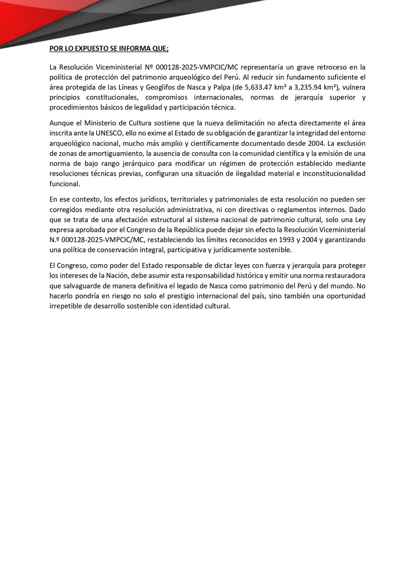 UNIVERSIDADES PÚBLICAS: "Proteger (las Líneas de" Nasca no es mirar al pasado, es construir un futuro con memoria, identidad y desarrollo responsable" NO AL RECORTE