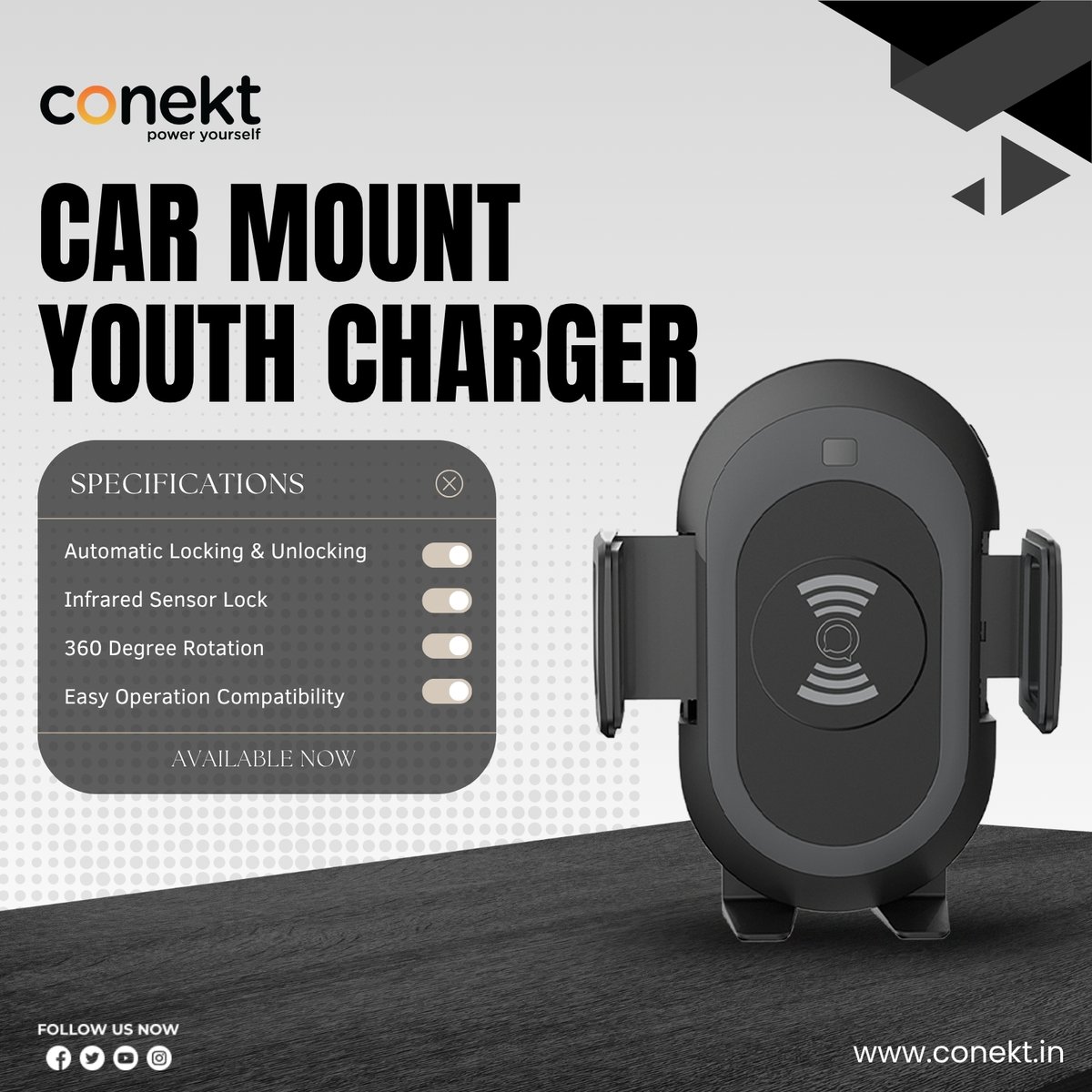 conektgadgets's tweet photo. Mount Smart. Charge Fast. Drive Easy
#conekt #youthcharger #carmountcharger #smartcharging #wirelesscharger #drivesmart #techonthego #360rotation #automaticlocking #infraredsensor #cargadget #easydrive #ConektYourWay #GadgetGoals #TechAccessories https://t.co/AfD9rUf1Ou