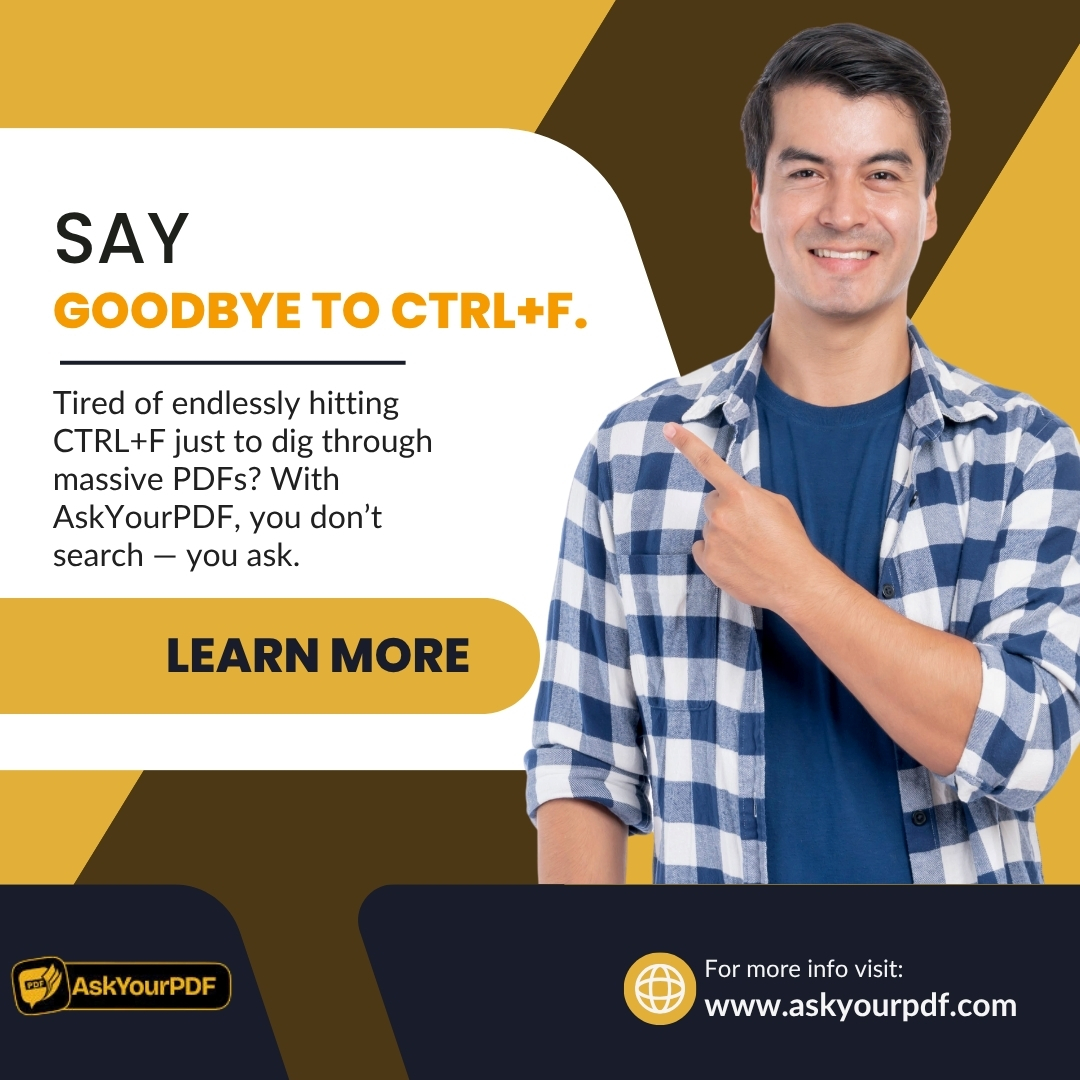 Kentai39's tweet image. Tired of endlessly hitting CTRL+F just to dig through massive PDFs? With AskYourPDF, you don’t search — you ask. 
Say goodbye to CTRL+F. Say hello to conversation-driven reading. 📷
@AskYourPdf 
#AskYourPDF
#ChatWithPDF
#AIReader
#DocAI
#ProductivityTools
#SmartDocs
#AIAssistant