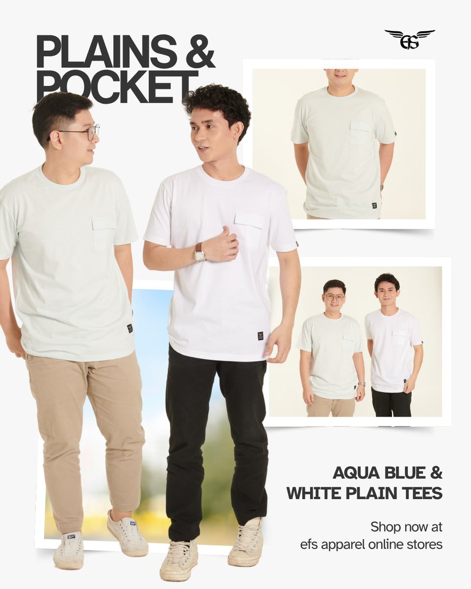 EFS_Apparel's tweet image. Stay fresh in style! 💧
Rock the Plains &amp;amp; Pocket in Aqua Blue and White — now for only P449.00 each!
Simple. Clean. Timeless. Perfect for your everyday look.

🛒 Grab yours now while stocks last!

#EFSAppare #PlainsAndPocket #OOTD #FreshFits #AffordableStyle #ShopNow