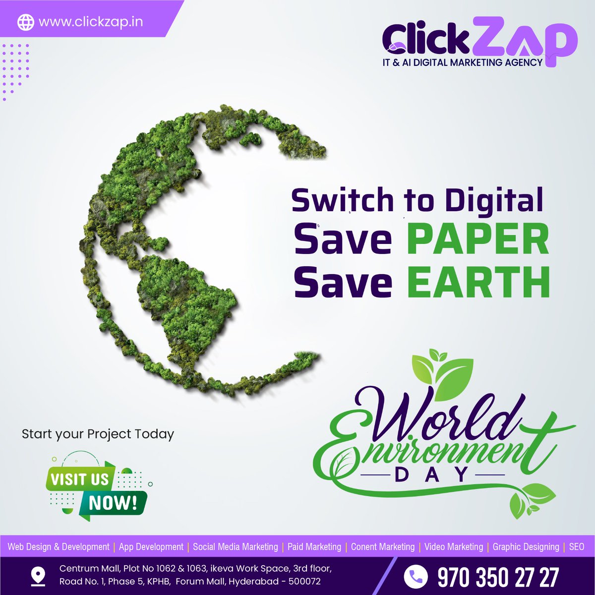 clickzapit's tweet image. 🌍 This #WorldEnvironmentDay, go digital to go green!
Save paper, save Earth. 💻🌱

ClickZap empowers smart, paperless solutions—from e-bills to digital marketing.

📞 9703502727 | 🌐 clickzap.in

#EnvironmentDay #DigitalForEarth #GoPaperless #ClickZapIT #SEO #SMO
