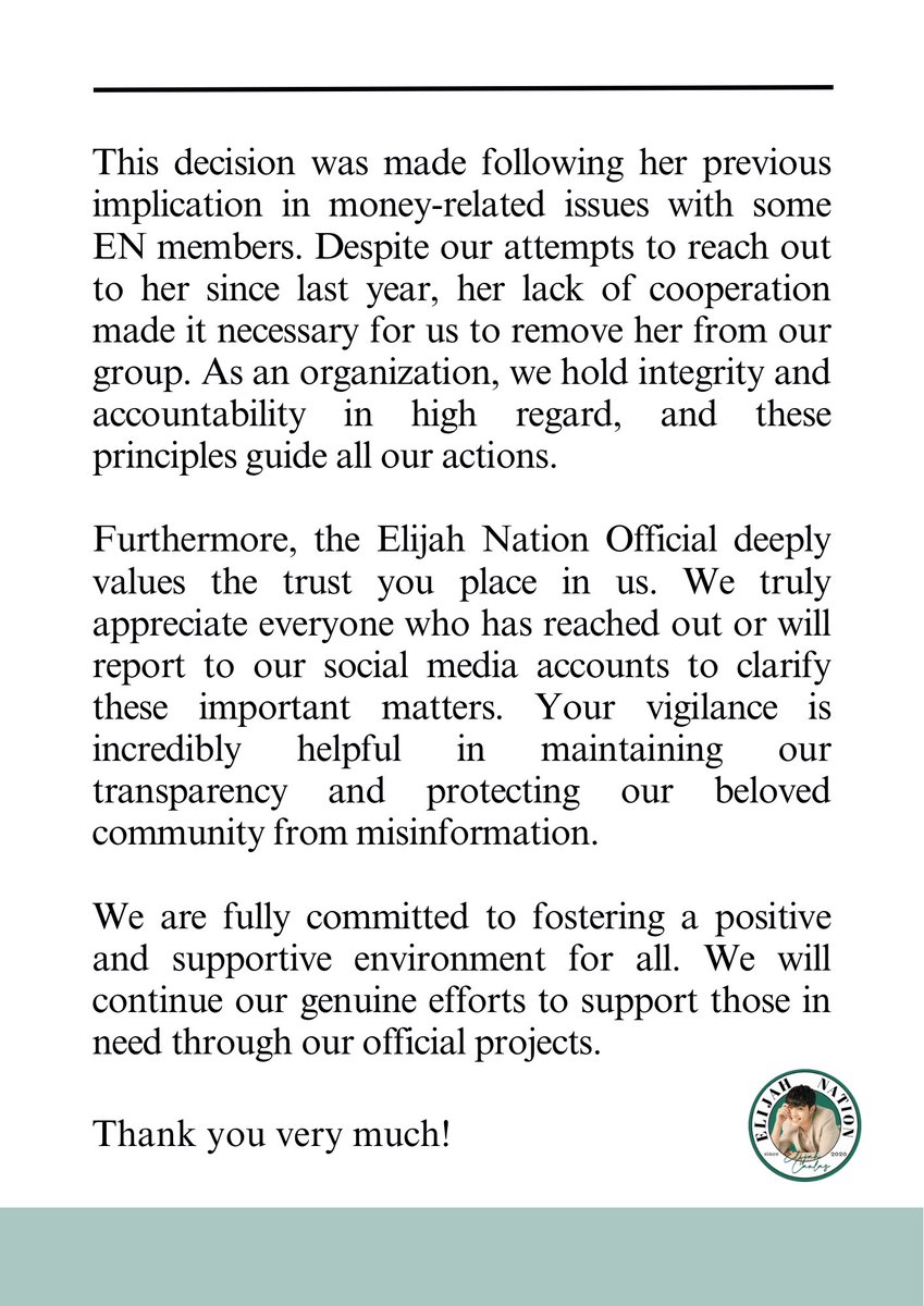 Important Update: Elijah Nation's Official statement regarding certain matters. Read our full message for important clarifications. We're setting the record straight.

#ElijahNationOFC