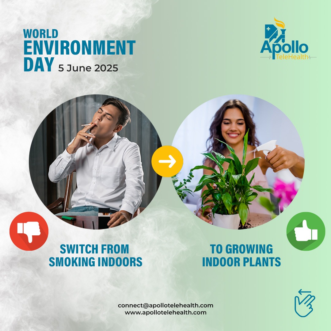 This World Environment Day, make a smart switch!
small steps make big impact.

#WorldEnvironmentDay #EcoSwitch #SustainableLiving #GreenChoices #apollotelehealth #telehealth