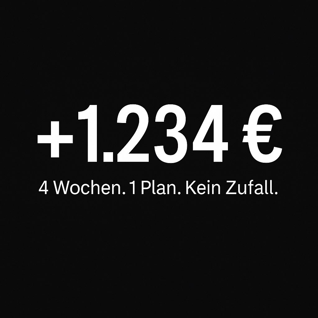 „Sie hatte 0 Plan.
Kein Insta-System.
Keine Struktur auf OF.

4 Wochen später: +1.234 € nur durch DMs.

Und sie ist nicht mal annähernd da, wo sie sein könnte.“