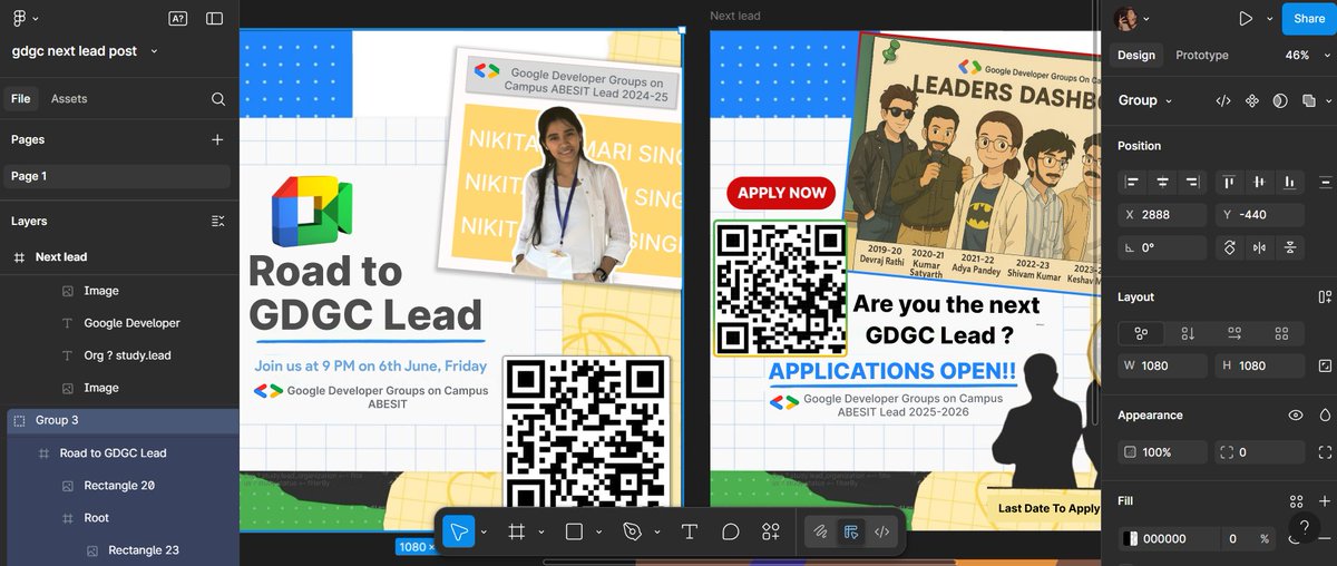nikitasmcsnes's tweet image. Designing + posting back-to-back @gdscabesit posters using @figma like a full-time intern 😵💫
Didn’t sign up for this… but now I know Figma better than my exam syllabus (which is tomorrow)💀
#GDGC #FigmaGrind #DesignUnderDeadline #design #figma