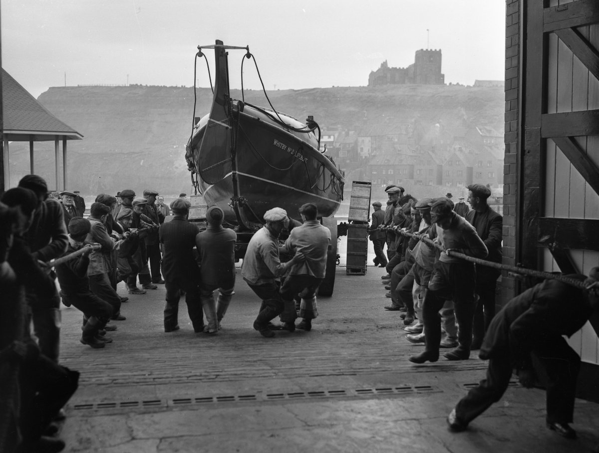 OTD 1953 Whitby's No 2 Lifeboat the RNLB Robert &amp; Ellen Robson escorted five Fishing Cobles into the harbour as the Motor lifeboat had been left in Scarborough harbour after a Service the day before. This was the last occasion a Rowing Lifeboat was used in a Service by the RNLI.