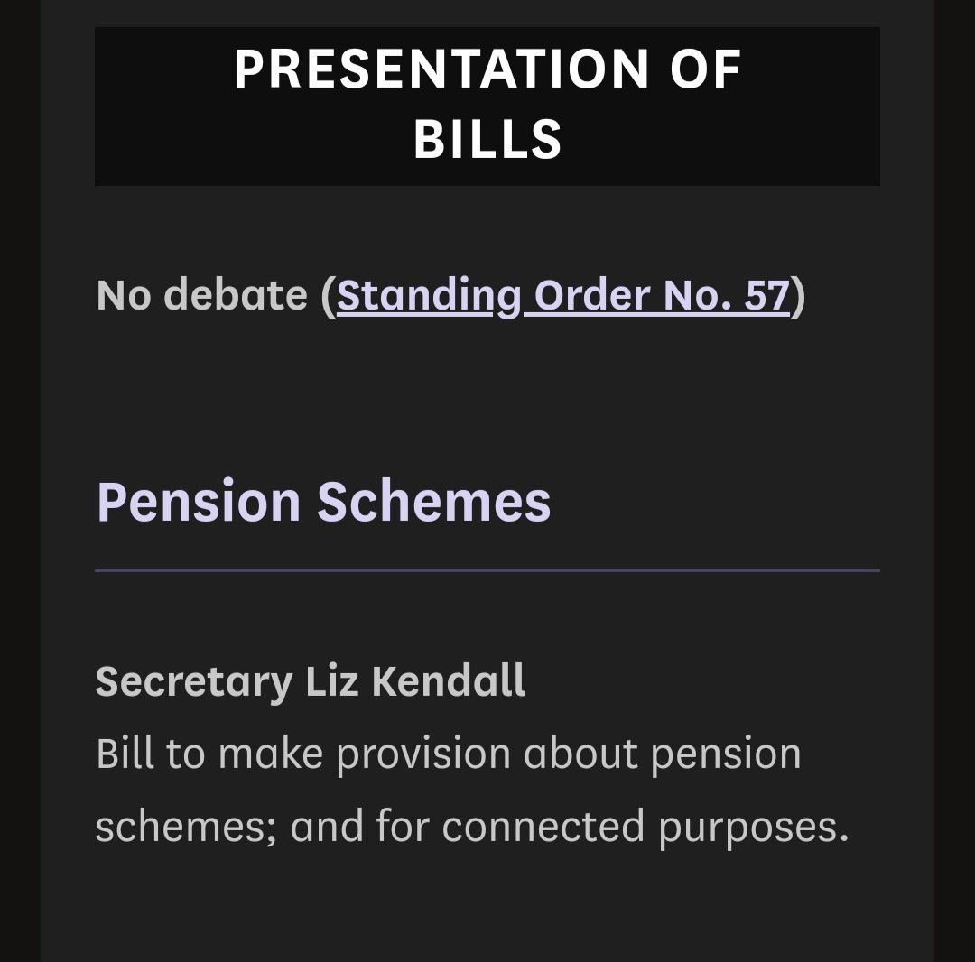 It's on the order paper... pension schemes bill arrives today