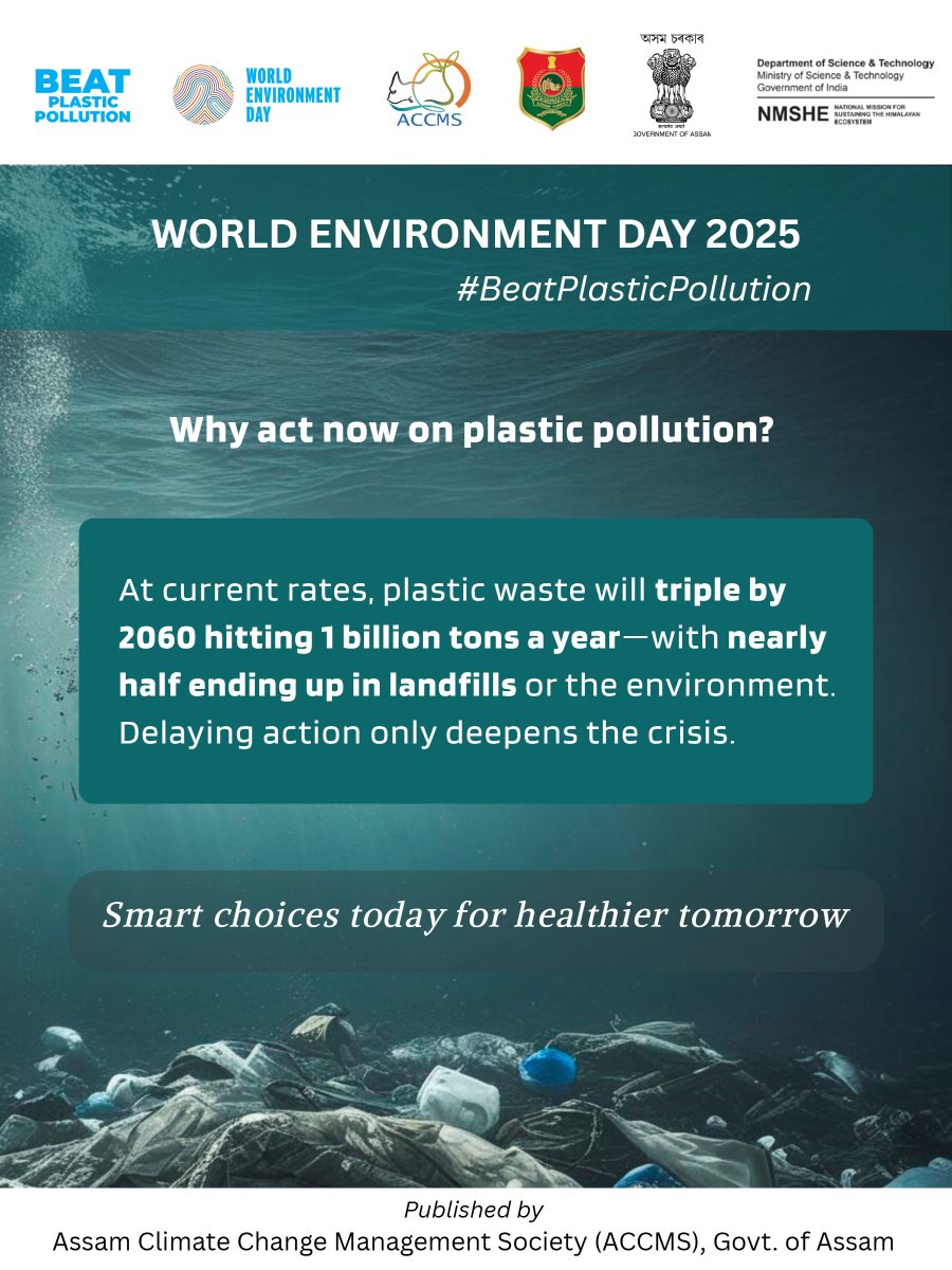 Assam Climate Change Management Society (ACCMS) (@accmsociety) on Twitter photo Plastic waste will triple by 2060. Let’s take action now - our future depends on it. #BeatPlasticPollution <a href="/CMOfficeAssam/">Chief Minister Assam</a> <a href="/cmpatowary/">Chandra Mohan Patowary</a> <a href="/moefcc/">MoEF&CC</a> <a href="/IndiaDST/">DSTIndia</a> <a href="/mkyadava/">mkyadava</a> <a href="/manirizwan/">Rizwan Uz Zaman, Phd</a> <a href="/Hirdesh59160599/">Hirdesh</a> Plastic waste will triple by 2060. Let’s take action now - our future depends on it. #BeatPlasticPollution <a href="/CMOfficeAssam/">Chief Minister Assam</a> <a href="/cmpatowary/">Chandra Mohan Patowary</a> <a href="/moefcc/">MoEF&CC</a> <a href="/IndiaDST/">DSTIndia</a> <a href="/mkyadava/">mkyadava</a> <a href="/manirizwan/">Rizwan Uz Zaman, Phd</a> <a href="/Hirdesh59160599/">Hirdesh</a>