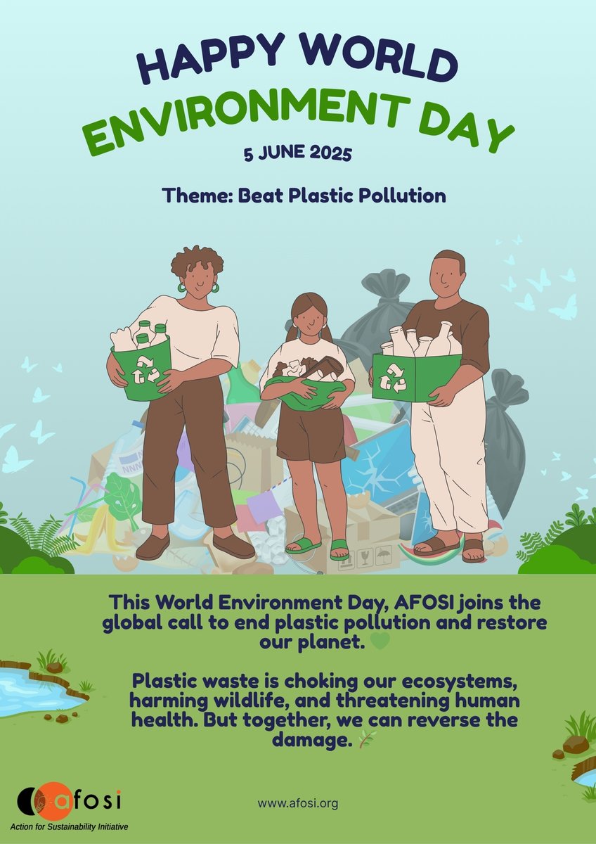 🌍 World Environment Day 2025 🌱
AFOSI joins the global call to #BeatPlasticPollution! Plastic waste is harming our planet; but together, we can reverse it.
✅ Say NO to single-use plastics
✅ Recycle
✅ Educate
🌱 We are #GenerationRestoration