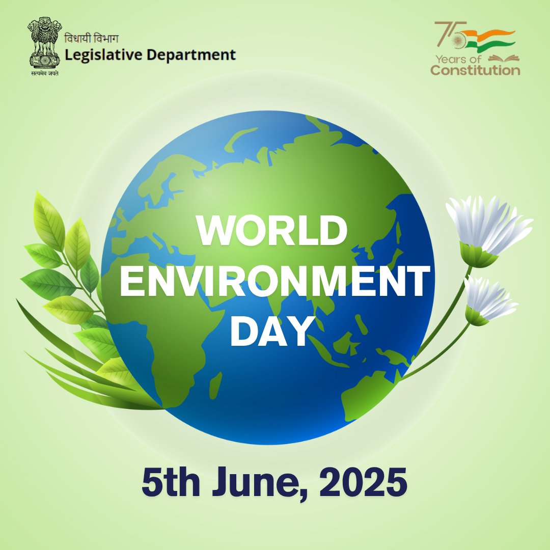 Ministry of Law and Justice (@mlj_goi) on Twitter photo On the World Environment Day, Legislative Department, M/o Law and Justice recognizes the vital role of robust environmental legislations in ensuring sustainable development! #WorldEnvironmentDay2025 <a href="/PMOIndia/">PMO India</a> <a href="/OfficeofARM/">Office of Arjun Ram Meghwal</a> <a href="/pib_law/">PIB Law and Justice</a> On the World Environment Day, Legislative Department, M/o Law and Justice recognizes the vital role of robust environmental legislations in ensuring sustainable development! #WorldEnvironmentDay2025 <a href="/PMOIndia/">PMO India</a> <a href="/OfficeofARM/">Office of Arjun Ram Meghwal</a> <a href="/pib_law/">PIB Law and Justice</a>