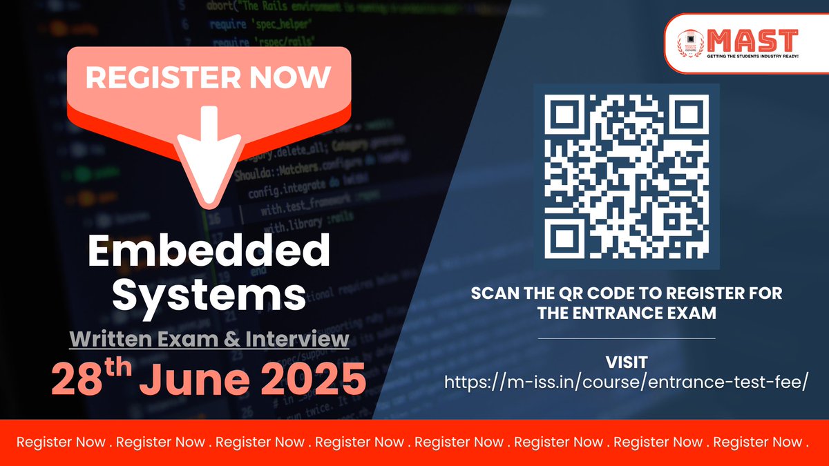 Admissions Open for Embedded Systems!

Launch your career in Embedded Systems Design &amp; Development with our immersive, hands-on training program.

Work on Real-Time Projects
Register Now for the Offline Exam &amp; Interview - lnkd.in/gbrTuVAw x.com/messages/compo…