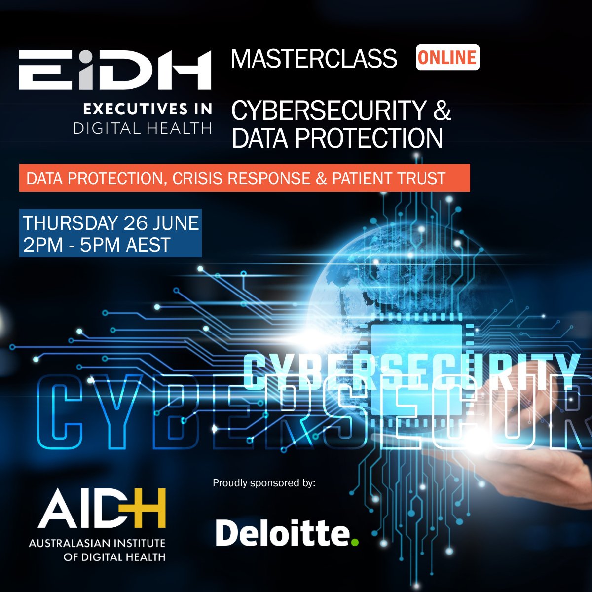 AIDH announces Deloitte as sponsor of the 2025 Executives in Digital Health (EiDH) program.

Join us for the first event in the 2025 EiDH program:
Cybersecurity &amp; Data Protection Masterclass - 26 June | Online digitalhealth.org.au/eidh-mastercla…
