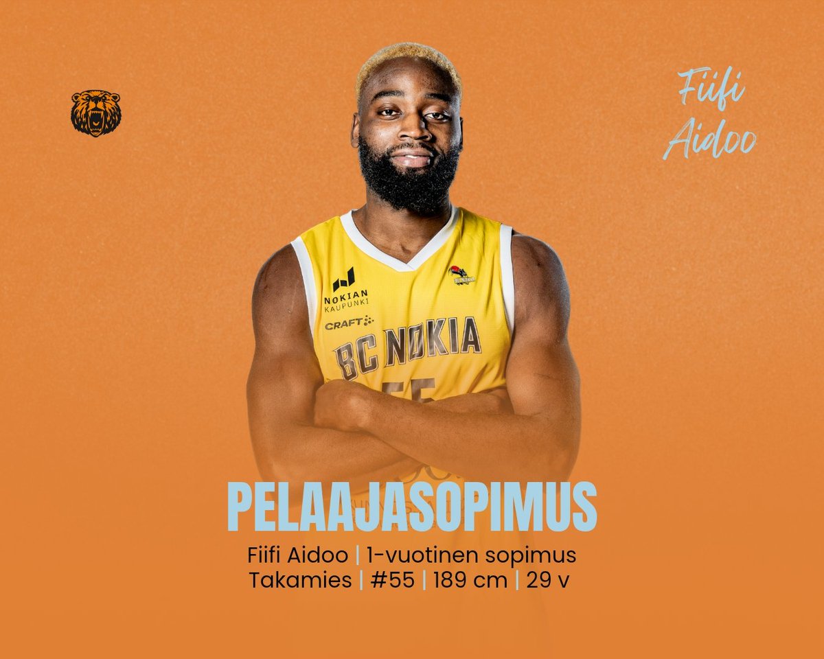 Karhubasket on tehnyt vuoden sopimuksen takamies Fiifi Aidoon kanssa, joka siirtyy Kauhajoelle Nokialta.

Lue lisää sopimuksesta: karhubasket.fi/2025/06/05/fii…

#korisliiga