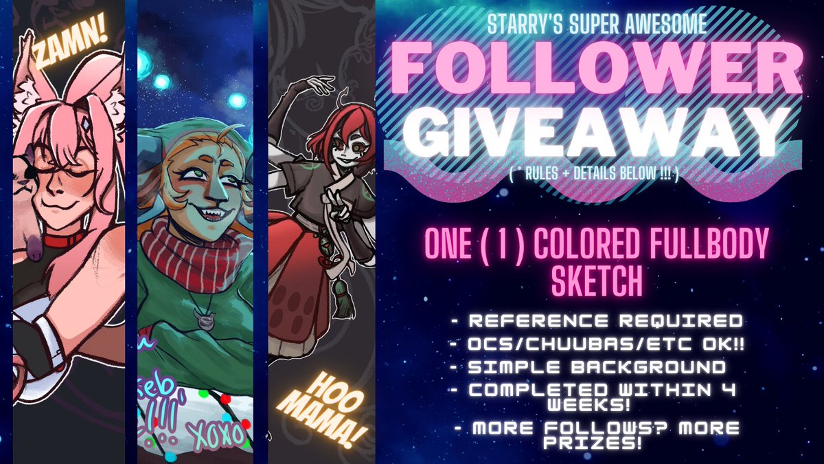 ✦ FOLLOWER ART RAFFLE ✦
                   ·͙*̩̩͙˚̩̥̩̥*̩̩̥͙ ✩ *̩̩̥͙˚̩̥̩̥*̩̩͙‧͙

RULES:
⟡ followers only pls! (no giveaway accounts)
⟡ ♡ + ↻ + comment your ref
⟡ giveaway will end 7/3 or at 1k follows! ~ヾ(＾∇＾)
⟡ if we get 500/750/1000 follows I will add more prizes!