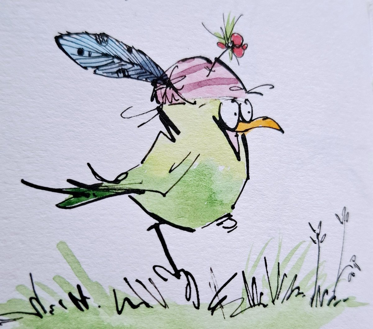 sketchbook corner: just happy to have a feather in my cap...