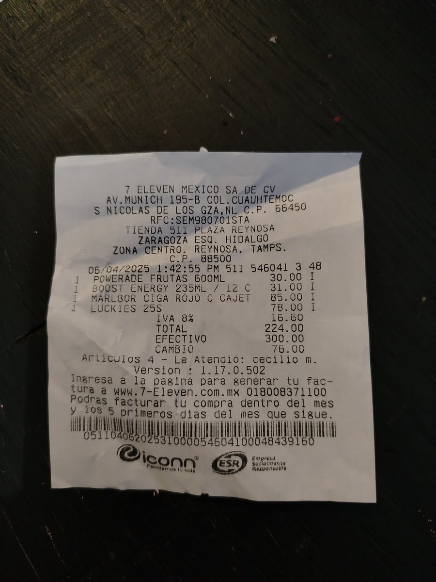 DannySerna47654's tweet photo. @7ElevenMexico Ya se los compartí y anexo tiket de mi compra https://t.co/YG24tSgHyJ