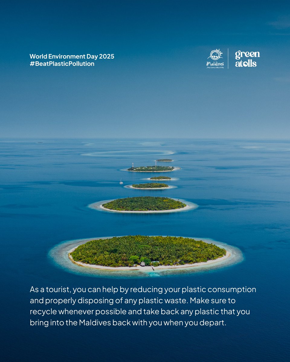 Happy World Environment Day! 🌍 Today, we're highlighting the urgent need to #BeatPlasticPollution, especially in our beautiful Maldives. Swipe to see how our island destination  is taking on plastic pollution.
#VisitMaldives #SunnySideofLife #GreenAtolls #WorldEnvironmentDay2025