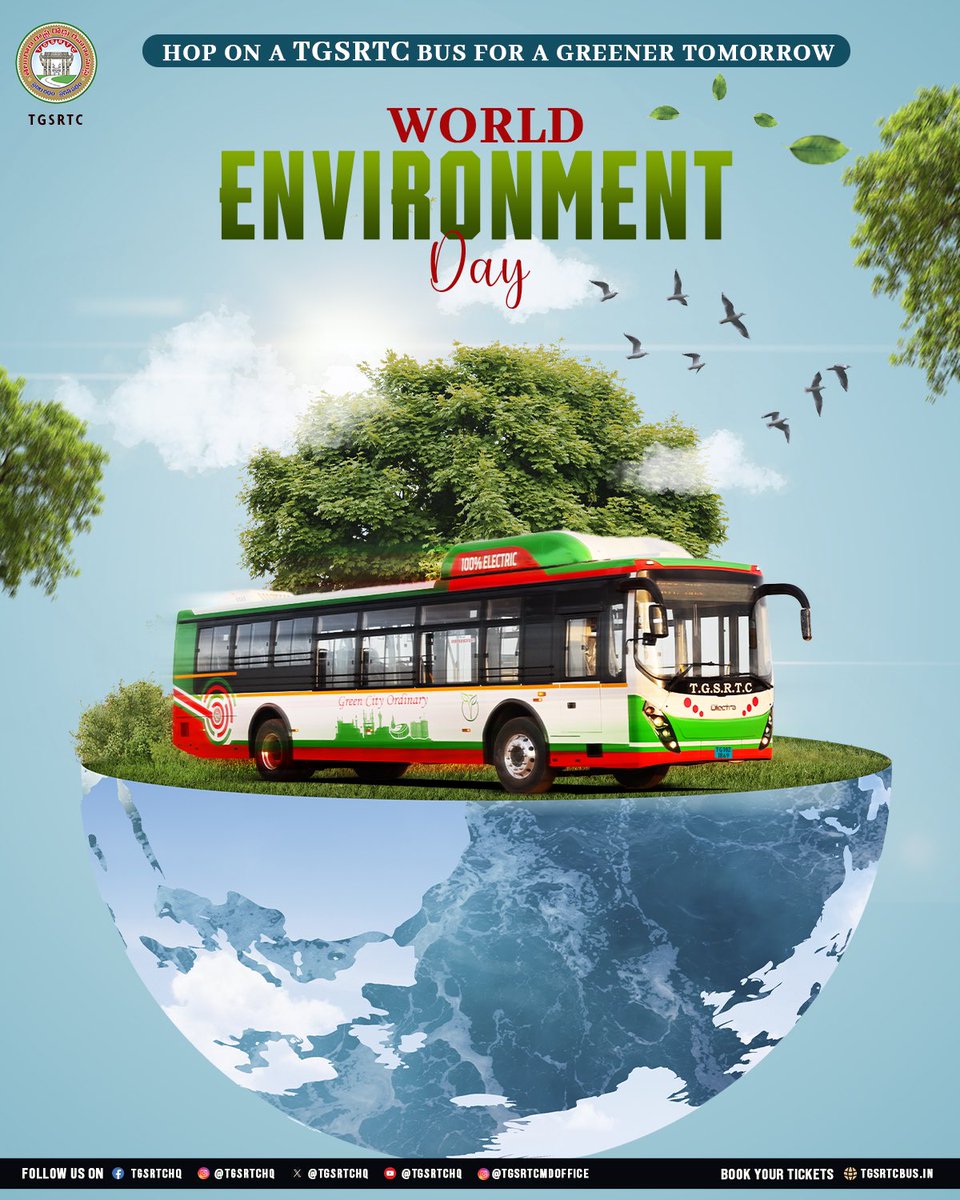 TGSRTC (@tgsrtchq) on Twitter photo Go green with #TGSRTC! 💚
Use public transportation to reduce your carbon footprint and protect our precious environment.
<a href="/revanth_anumula/">Revanth Reddy</a> <a href="/Ponnam_INC/">Ponnam Prabhakar</a> <a href="/TelanganaCMO/">Telangana CMO</a> <a href="/SajjanarVC/">V.C. Sajjanar, IPS</a>
#Telangana #Hyderabad #TakingTelanganaForward #WorldEnvironmentDay Go green with #TGSRTC! 💚
Use public transportation to reduce your carbon footprint and protect our precious environment.
<a href="/revanth_anumula/">Revanth Reddy</a> <a href="/Ponnam_INC/">Ponnam Prabhakar</a> <a href="/TelanganaCMO/">Telangana CMO</a> <a href="/SajjanarVC/">V.C. Sajjanar, IPS</a>
#Telangana #Hyderabad #TakingTelanganaForward #WorldEnvironmentDay