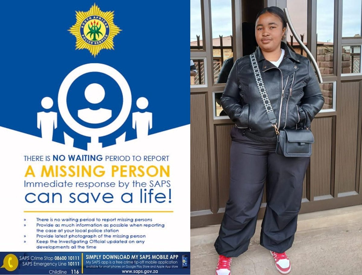 RT #sapsFS #SAPS Bohlokong seeks assistance from the community in locating in locating  Lettia Mokoena (23) from Bohlokong who is #missing. She was last seen on 28/05 after she left home to collect her school certificate in Harrismith and has since disappeared. Info-&gt;D/Capt