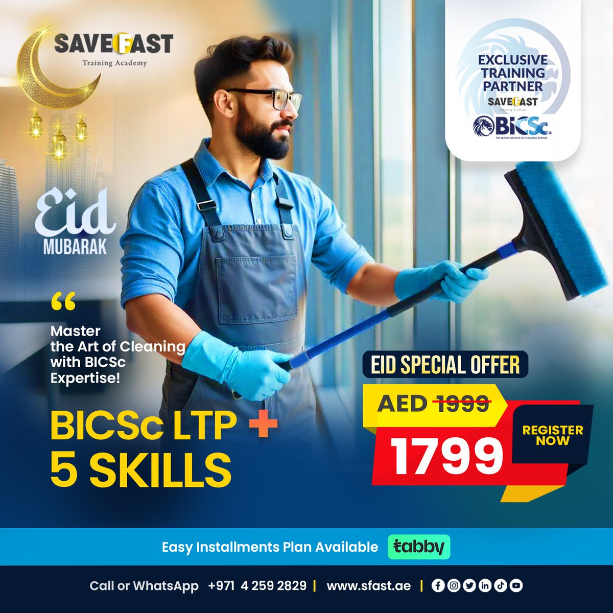 save_fast's tweet image. 🌙 Eid Mubarak! Get BICSc Licence to Practice + 5 Skills for just AED 1799 (was AED 1999)!
🗓️ Weekend &amp;amp; Evening Batches

📞 +971 4259 2829
🌐 sfast.ae

Limited seats – Book now!

#EidOffer #BICSc #Training #Dubai #Career #CleaningStandards