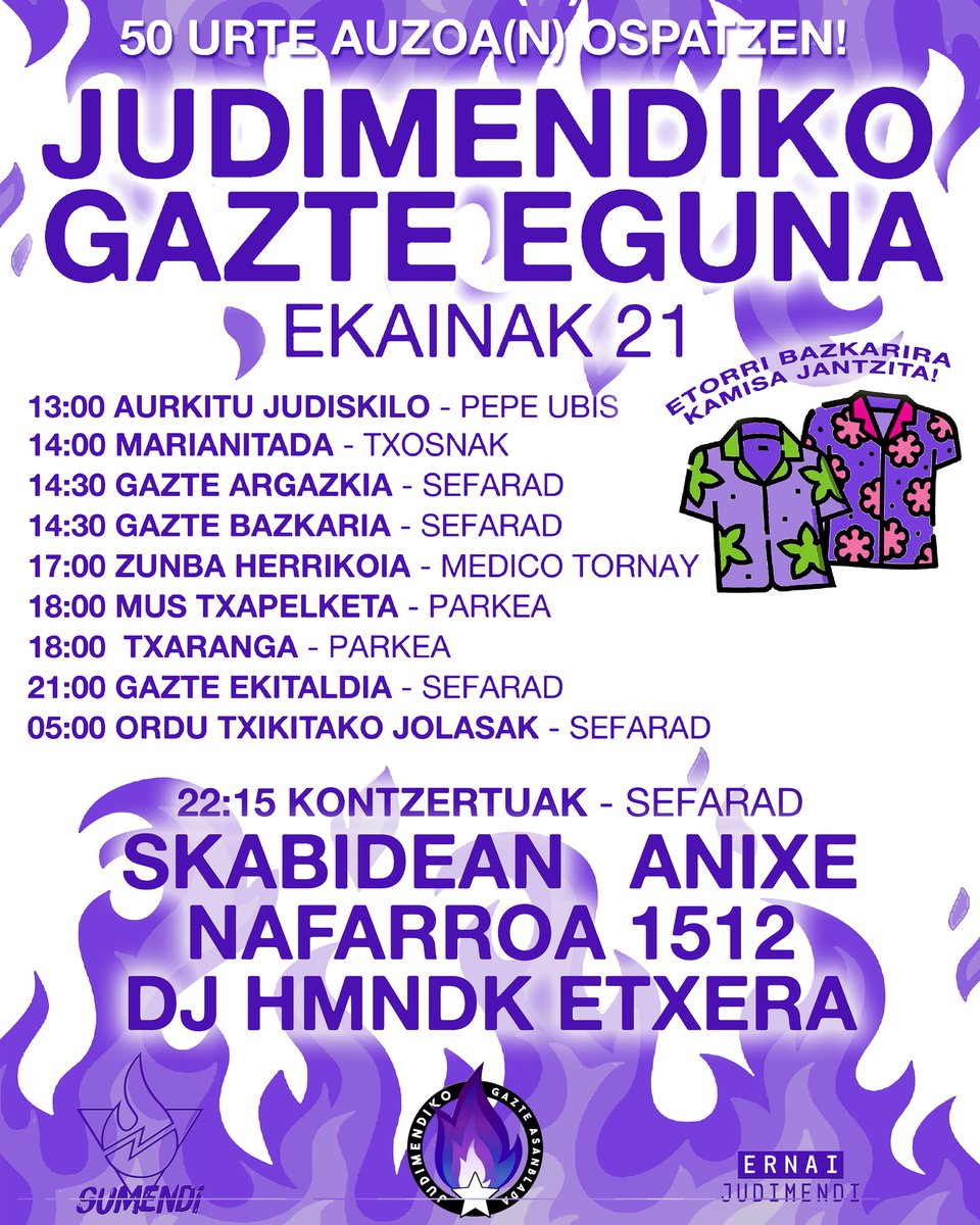🔥JUDIMENDIKO GAZTE EGUNA 2025🔥

Hemen da urtero auzoko gazte mugimenduak antolatutako egitaraua!

🍽️ Bazkariko tiketak Sumendin salgai ekainaren 8an eta 15ean 18:00etatik 20:00etara. 
*Ikasle eta langabetuak 10€ / langileak 14€

Animatu eta azkar ibili!😈