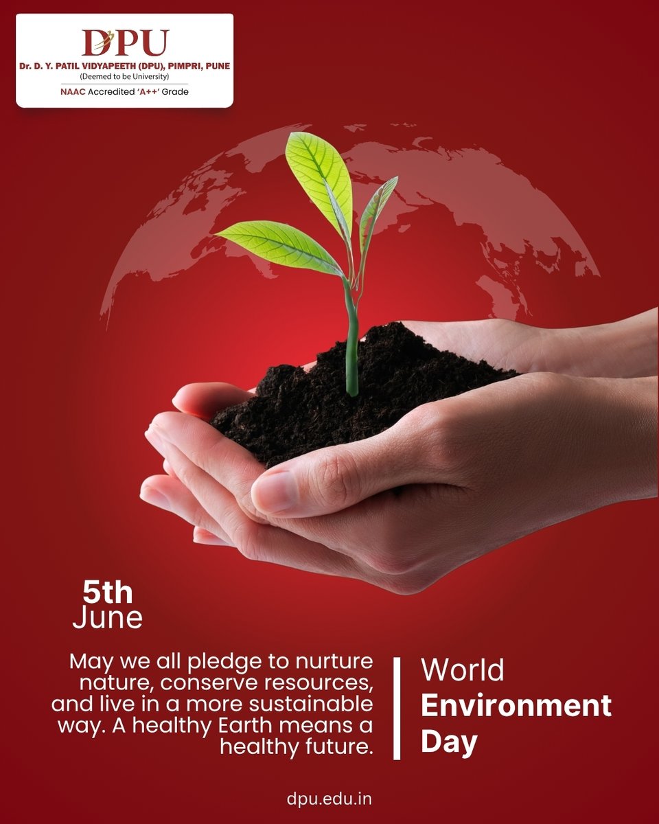 World Environment Day, let’s commit to a greener tomorrow!🌱💧

On June 5th, we’re reminded that every small step counts, whether it's planting a tree, reducing plastic use, conserving water, or switching to clean energy. 
#WorldEnvironmentDay #SaveEarth #DPU #DYPatilVidyapeeth