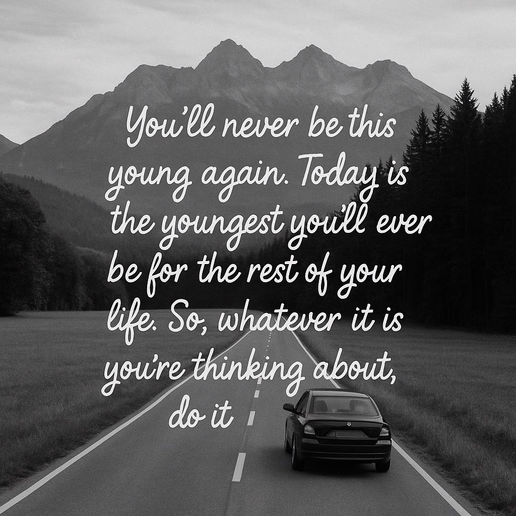 stoniato's tweet photo. “Você nunca mais será tão jovem. Você, hoje, é a versão mais jovem do resto da sua vida. Então, o que quer que esteja pensando em fazer, faça!”
. https://t.co/OU0Q0QP5y8