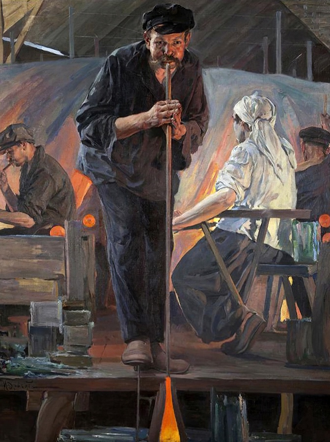 Glassblower (Factory "Lights in Dagestan"), painting by Ivan Drozdov, 1926
