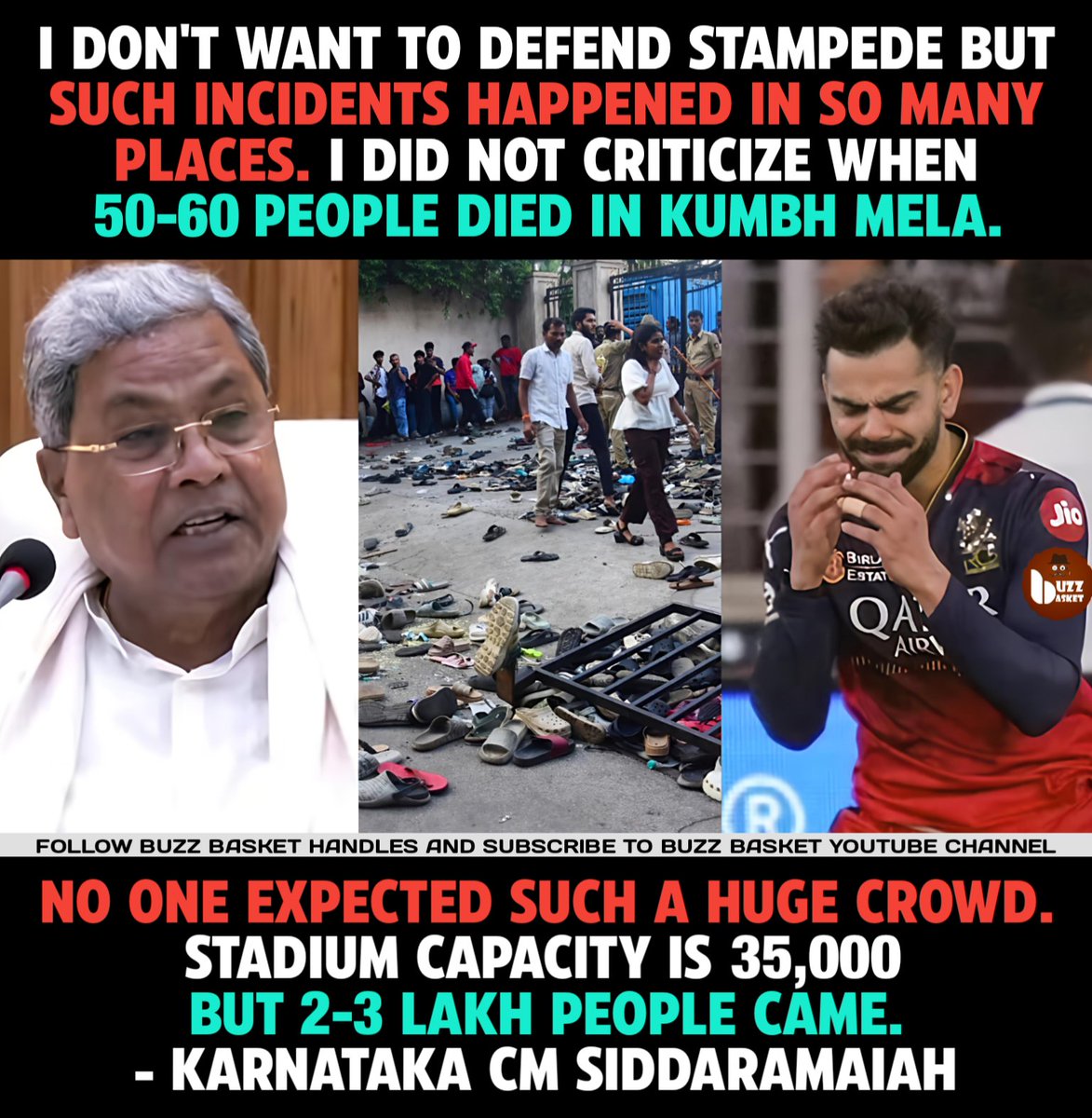 theBuzZBasket's tweet image. No one expected such a Huge Crowd - #KarnatakaCM 

#ViratKohli #RCB #IPL2025 #BengaluruStampede #IPLFinal #Siddaramaiah