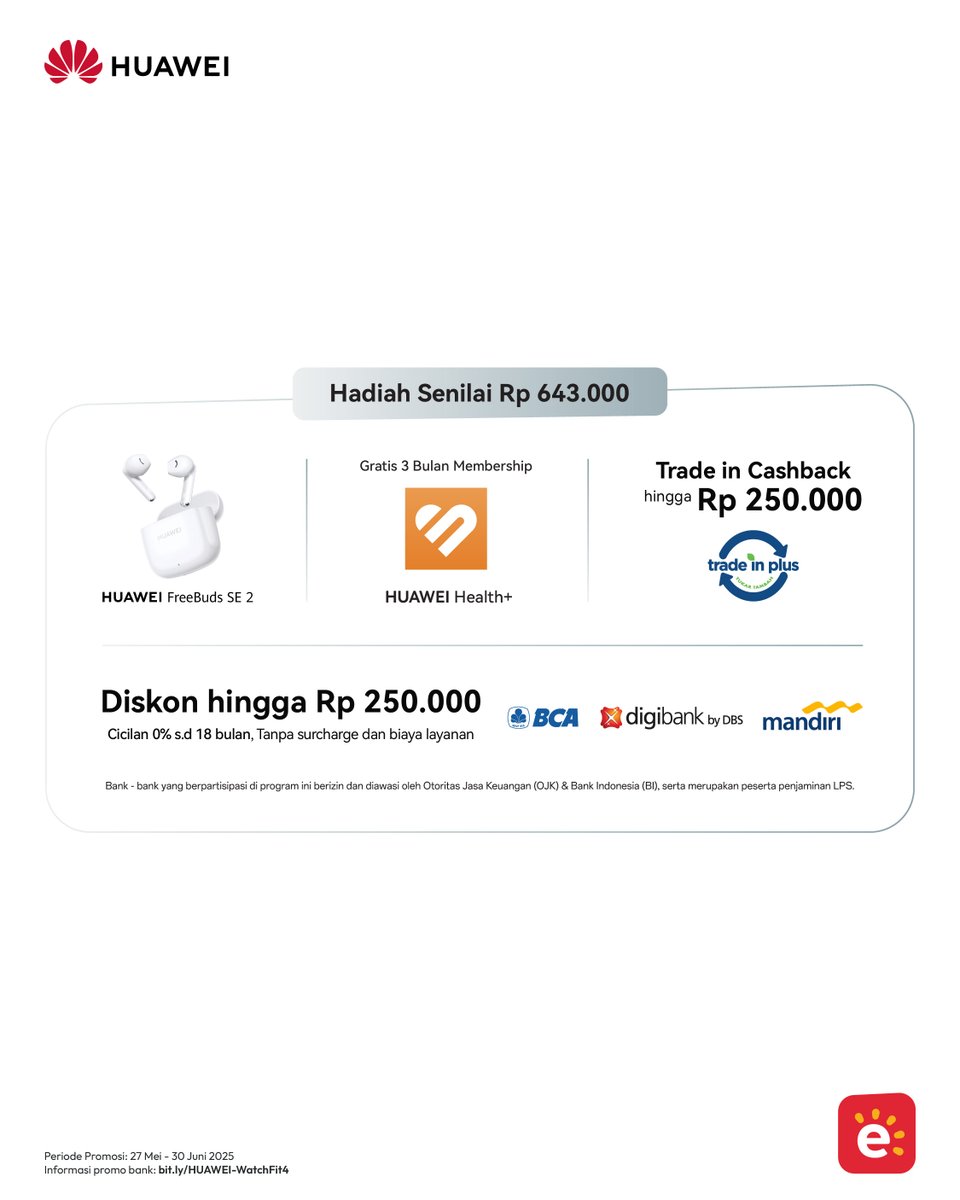 𝐇𝐔𝐀𝐖𝐄𝐈 𝐖𝐚𝐭𝐜𝐡 𝐅𝐢𝐭 𝟒 | 𝟒 𝐏𝐫𝐨! Tampilan elegan yang bikin gaya kamu makin up-level, serta fitur olahraga yang segudang bikin keseharian makin asik dan sehat deh. Sekarang sudah bisa kamu dapatkan lho di toko erafone dengan beragam bonusnya.