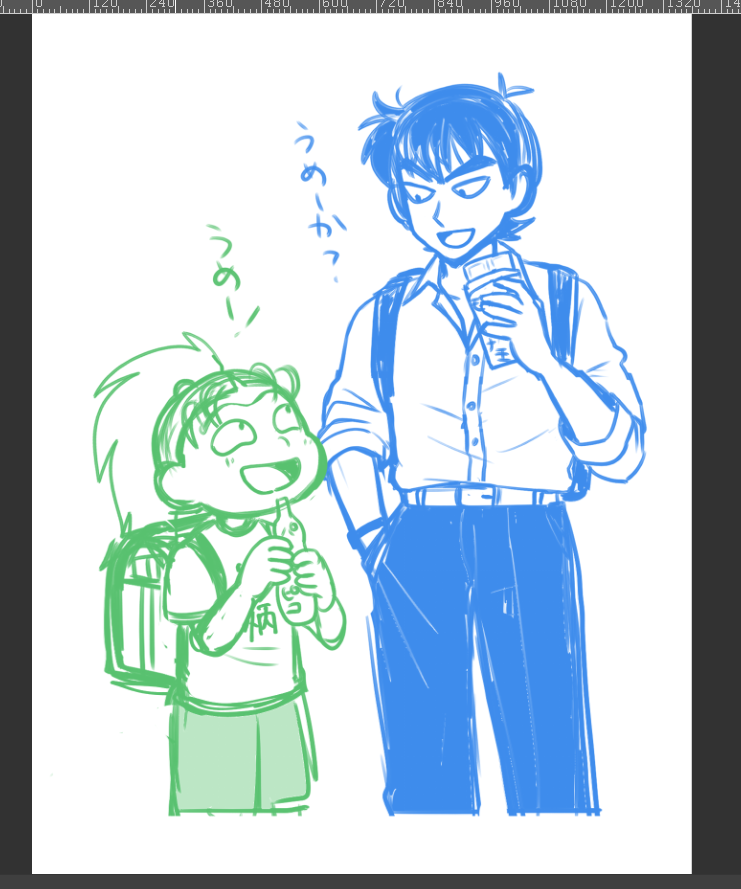 wip 
①現パロ アイス(パ〇コ、モ〇王)を食べる
②何だかすんごく可愛く描けたきちゃんた ラフ 